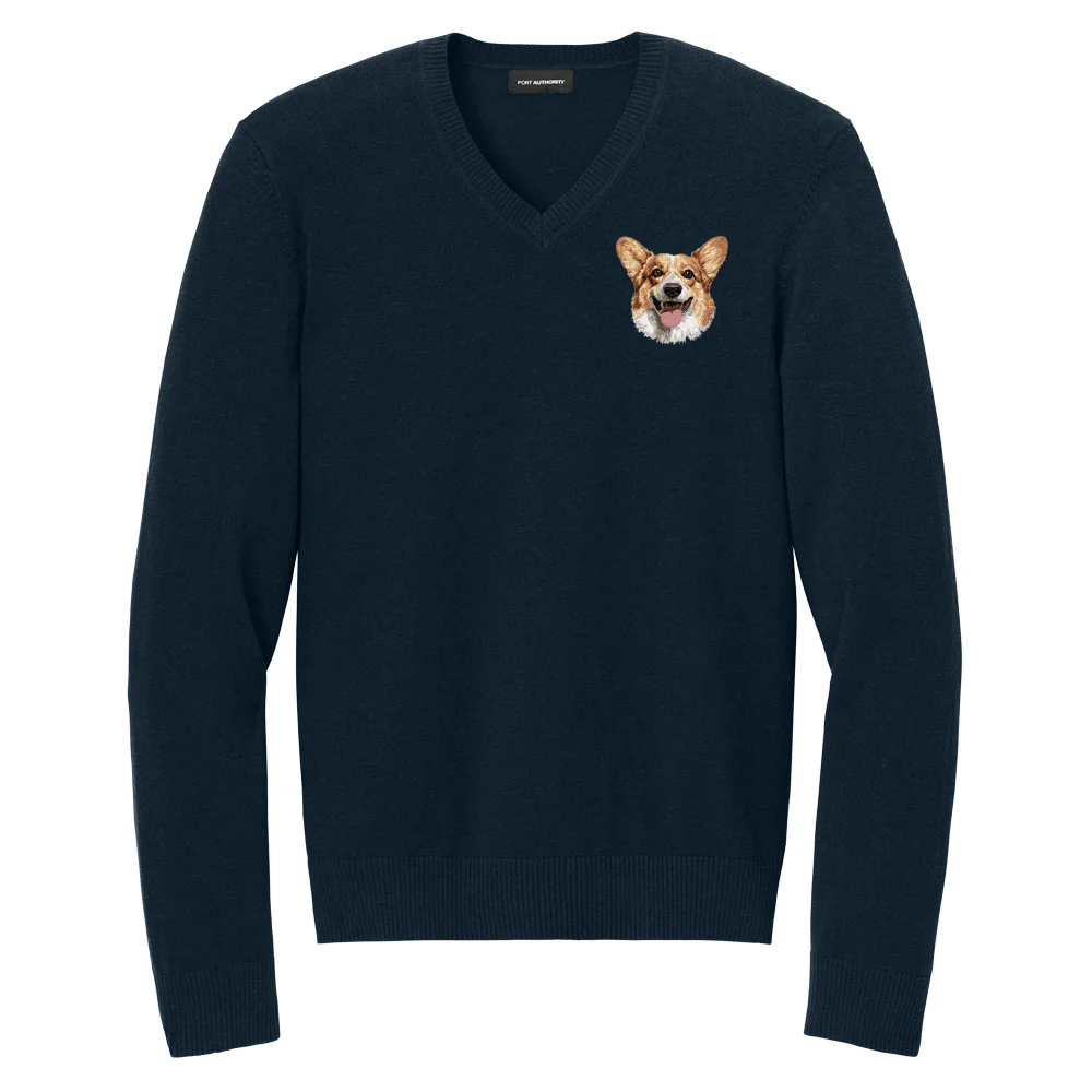 Pembroke Welsh Corgi Embroidered V-Neck Sweater