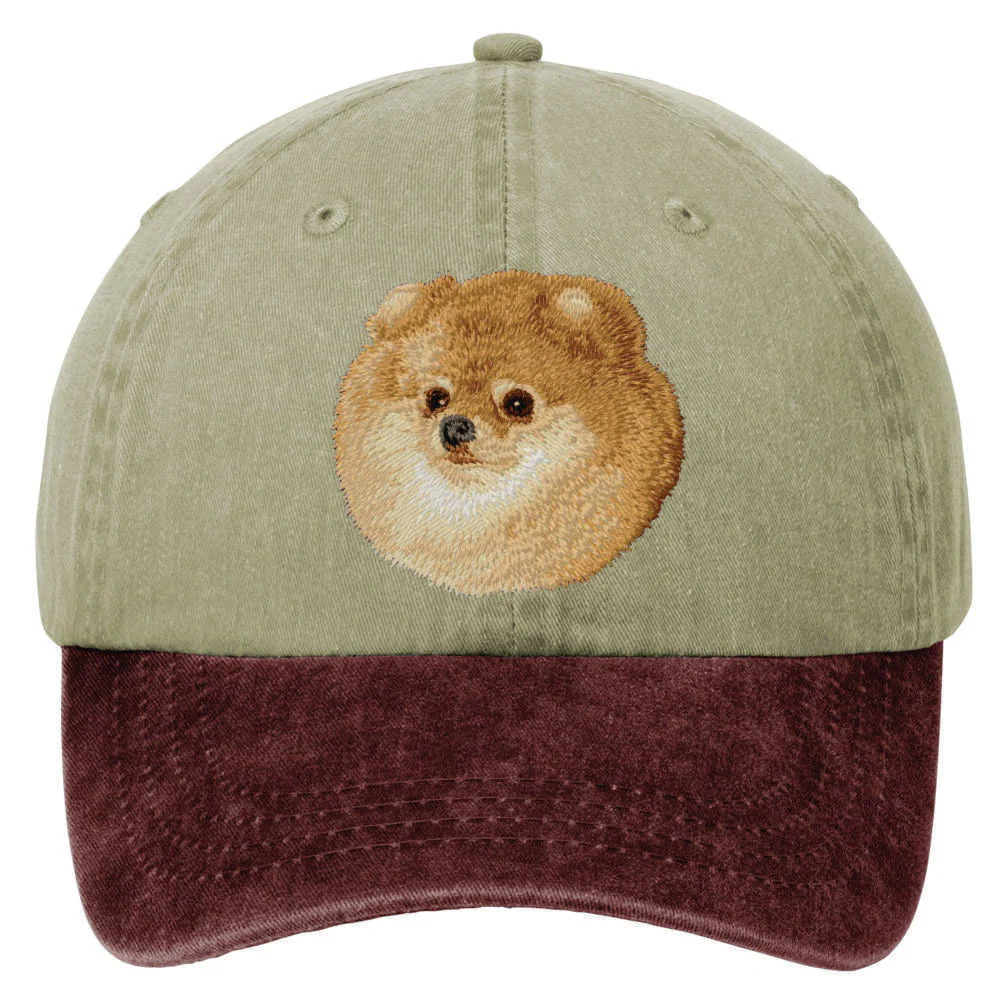 Pomeranian  Embroidered Two Tone Baseball Cap