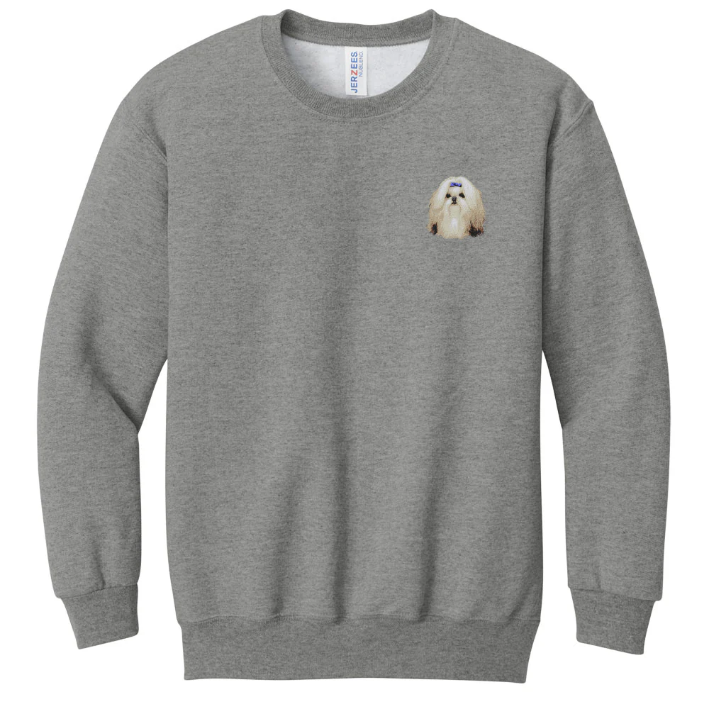 Shih Tzu Embroidered Youth Crewneck Sweatshirt