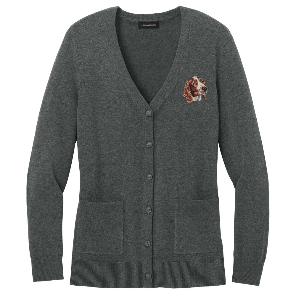 Welsh Springer Spaniel Embroidered Button-Up Cardigan Sweater