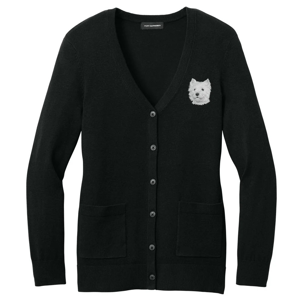 West Highland White Terrier Embroidered Button-Up Cardigan Sweater - Image 2