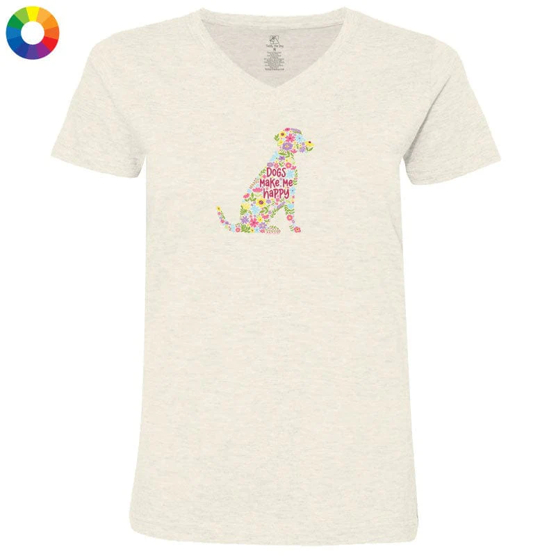 Dogs Make Me Happy - Ladies T-Shirt V-Neck - Image 3