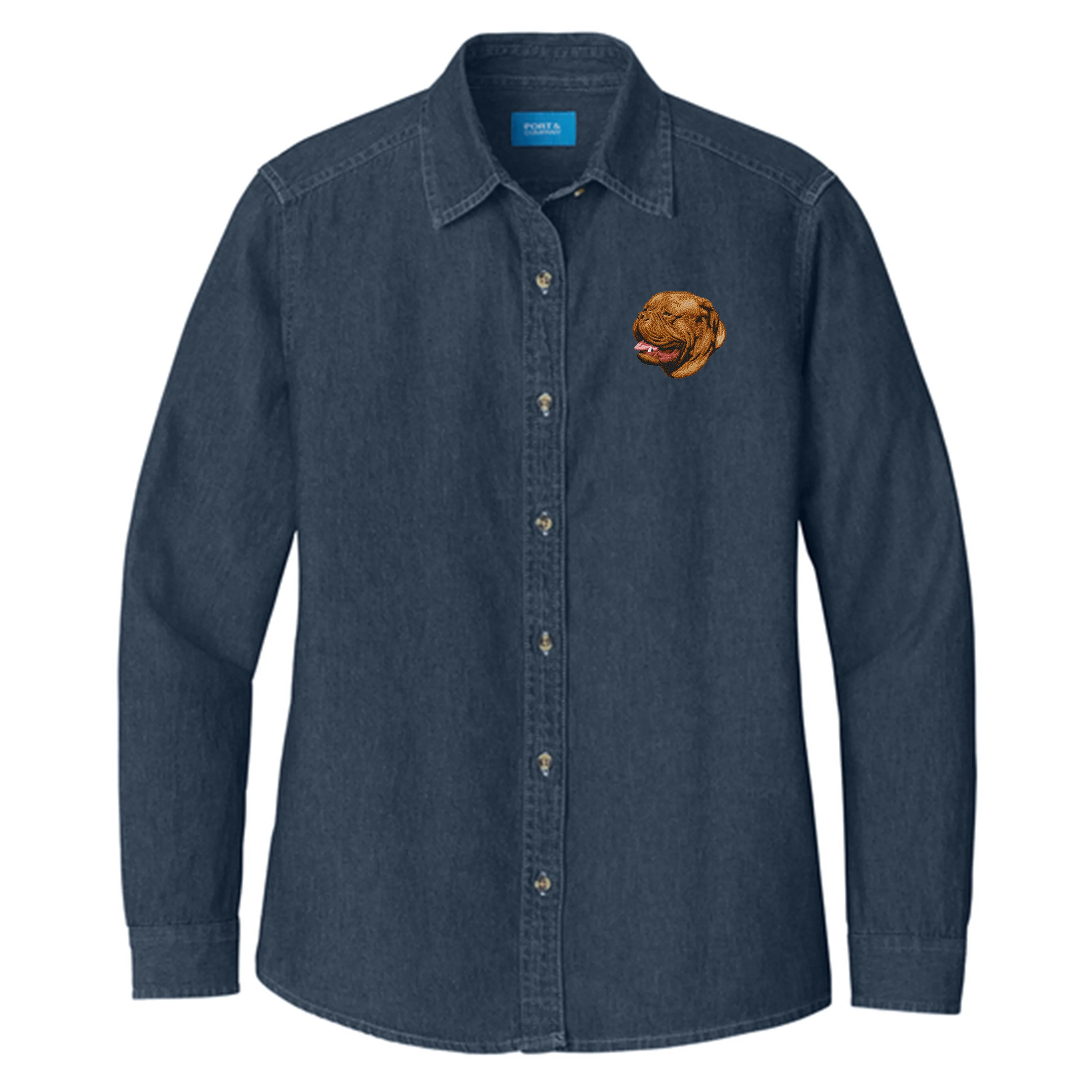 Dogue de Bordeaux Embroidered Women's Denim Shirt - Image 2