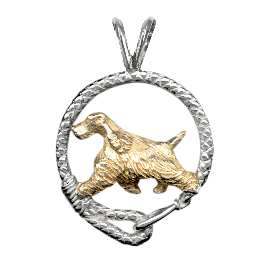 Solid 14K Gold English Cocker Spaniel in Sterling Silver Leash Pendant
