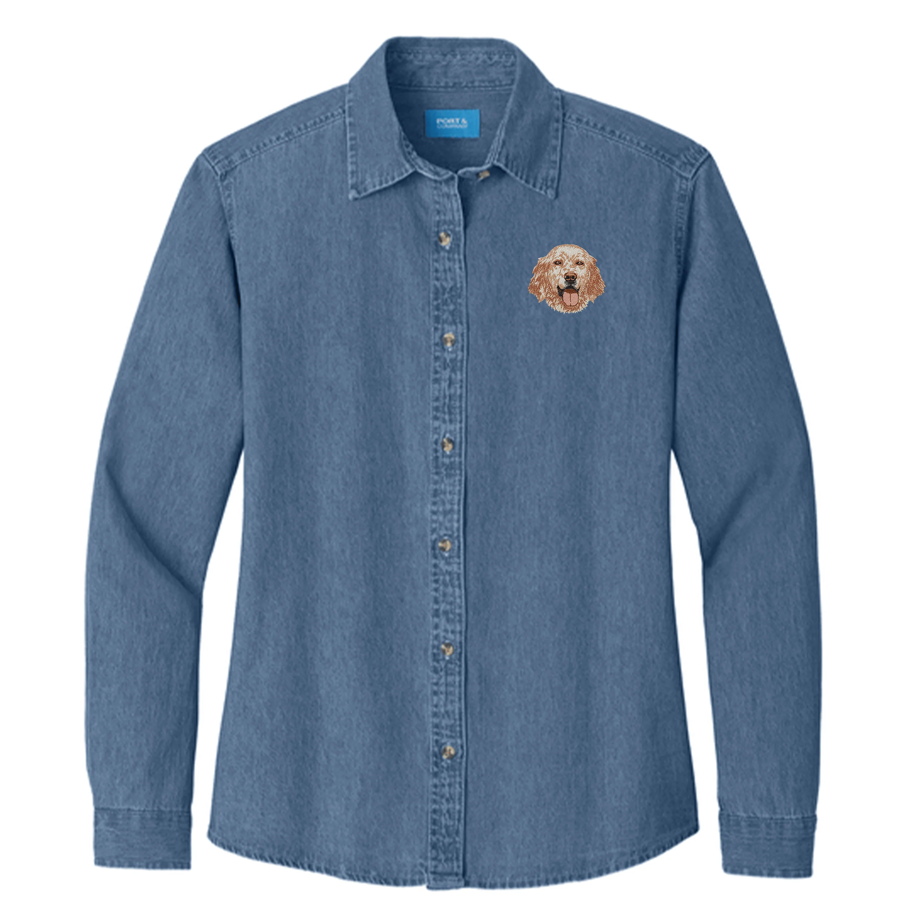 English Setter Embroidered Women's Denim Shirt