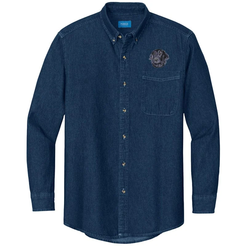 Flat-Coated Retriever Embroidered Men's Denim Shirt - Image 3