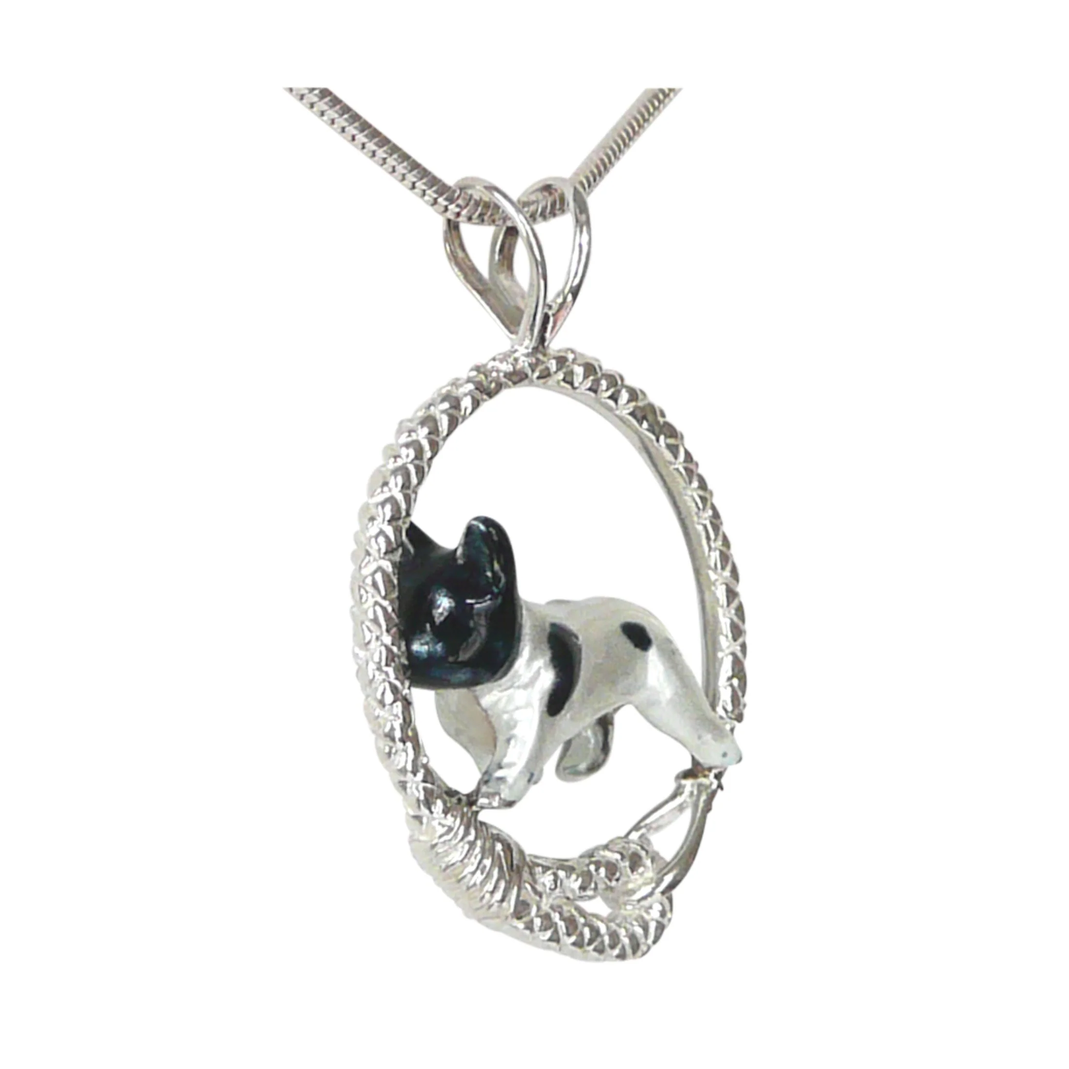 French Bulldog in Sterling Silver Leash Pendant Custom Enamel - Image 2
