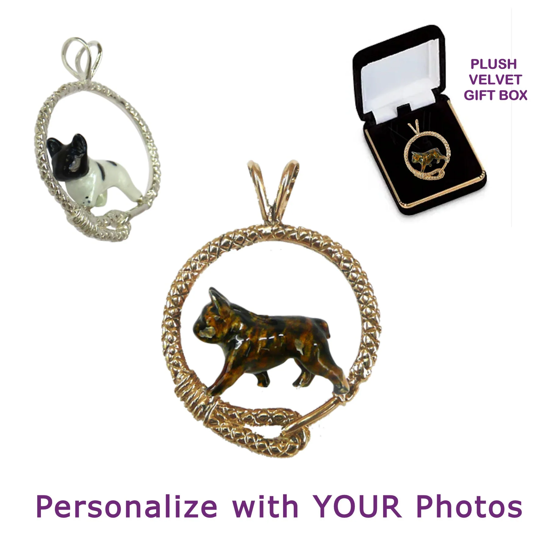 French Bulldog in Sterling Silver Leash Pendant Custom Enamel - Image 3