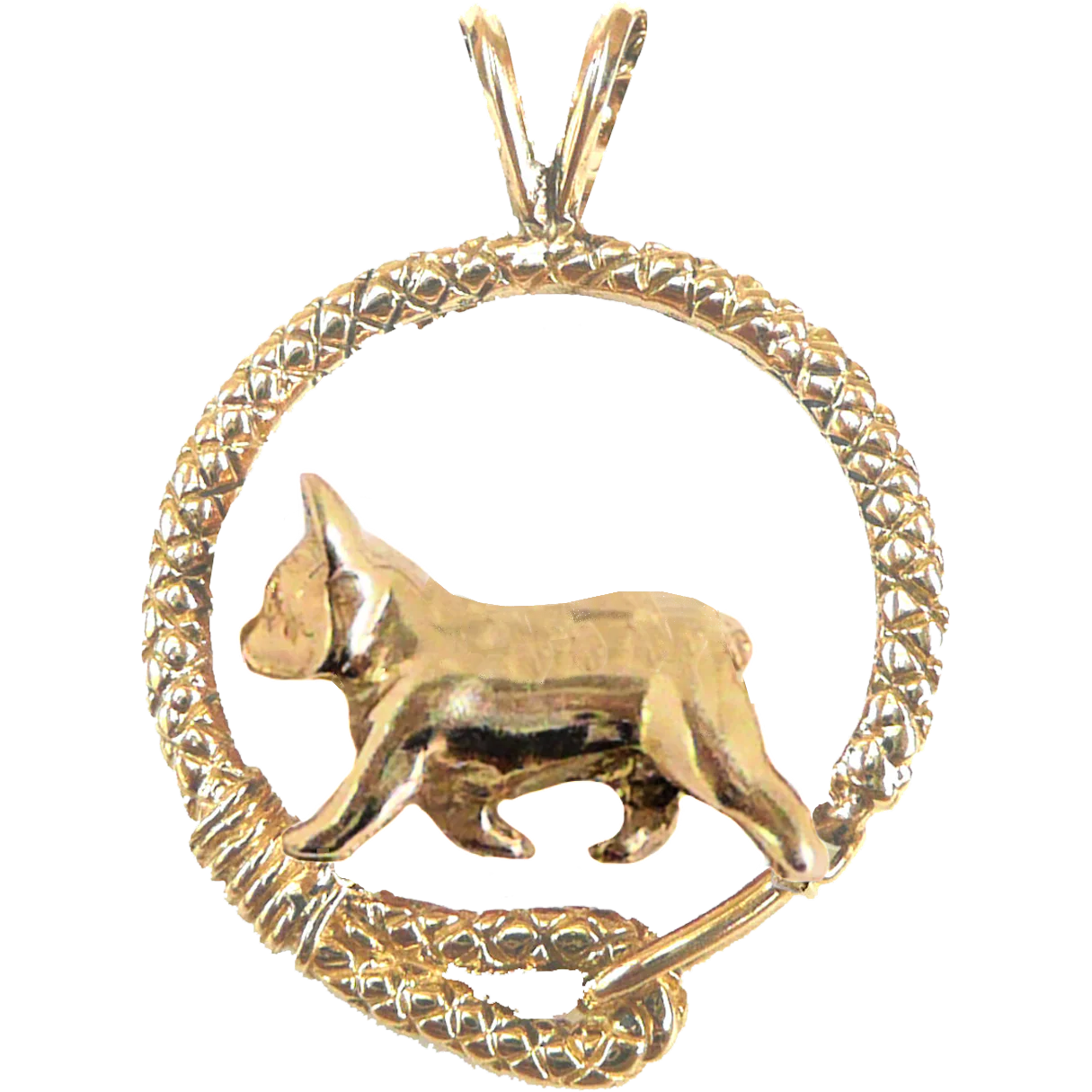 French Bulldog Solid 14K Gold Leash Pendant