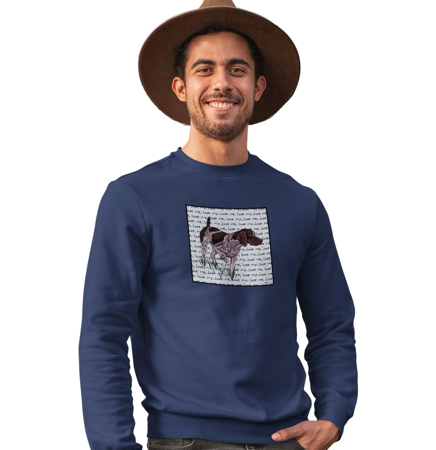 German Shorthaired Pointer Love Text - Adult Unisex Crewneck Sweatshirt - Image 3