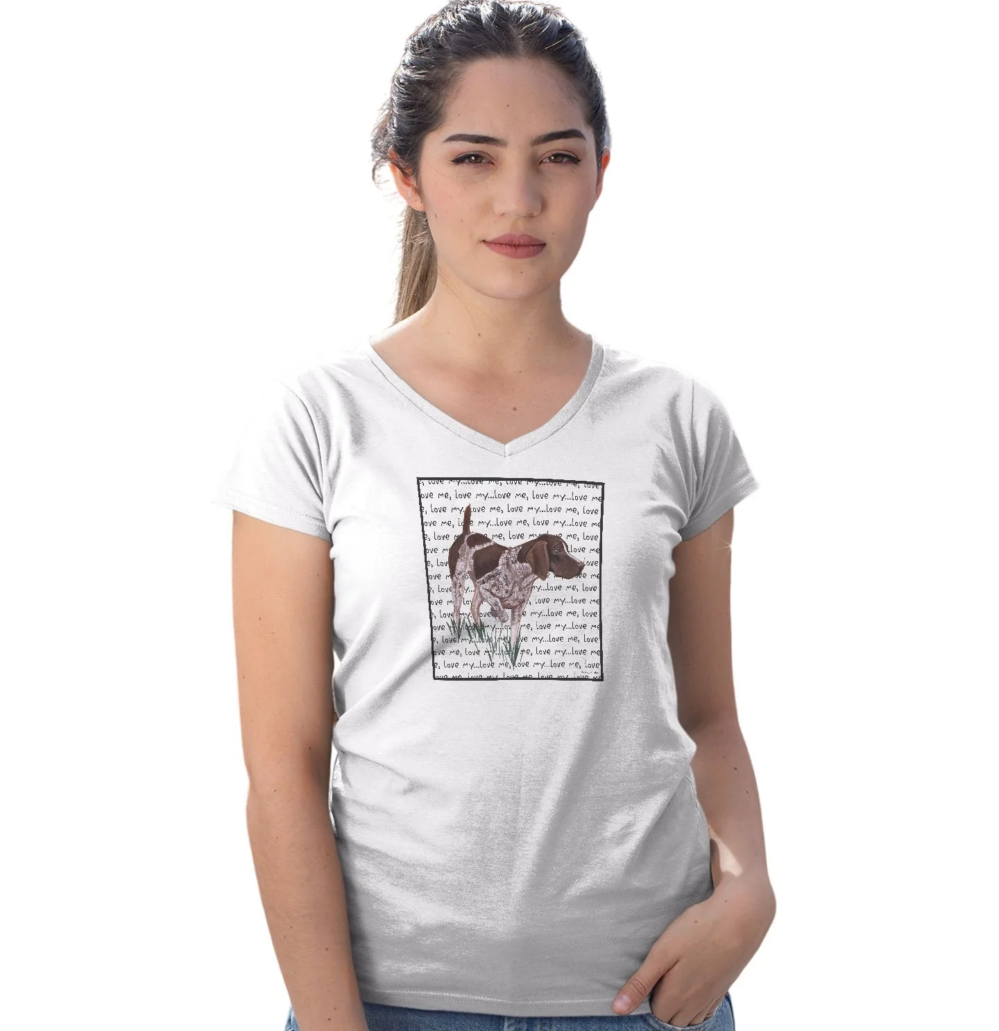 German Shorthaired Pointer Love Text - Women's V-Neck T-Shirt - Image 3