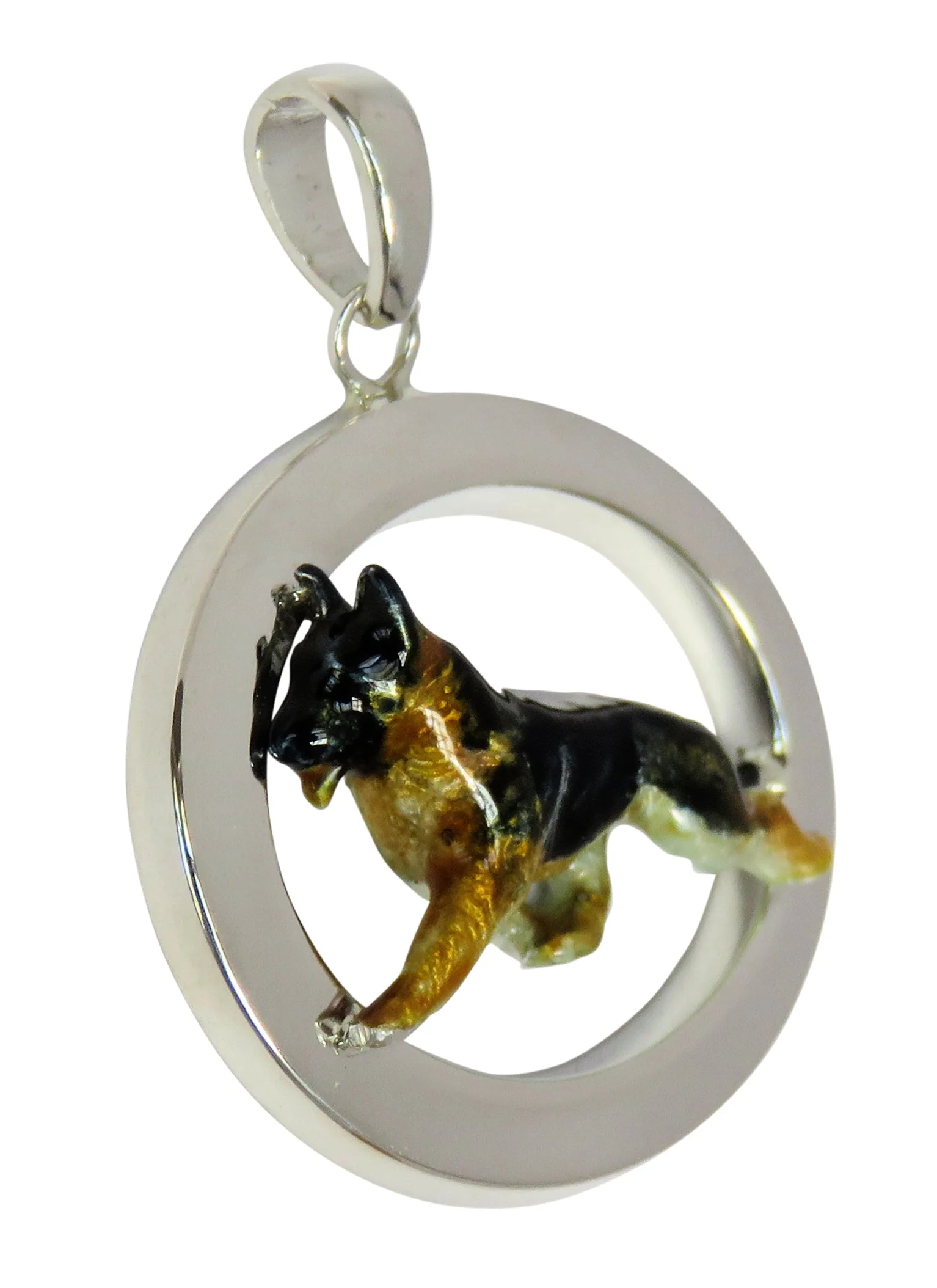 German Shepherd Dog in Sterling Silver Oval Pendant Custom Enamel - Image 2