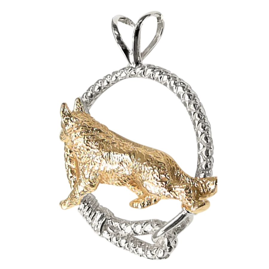 German Shepherd Dog in Solid 14K Gold and Sterling Silver Leash Pendant - Image 3