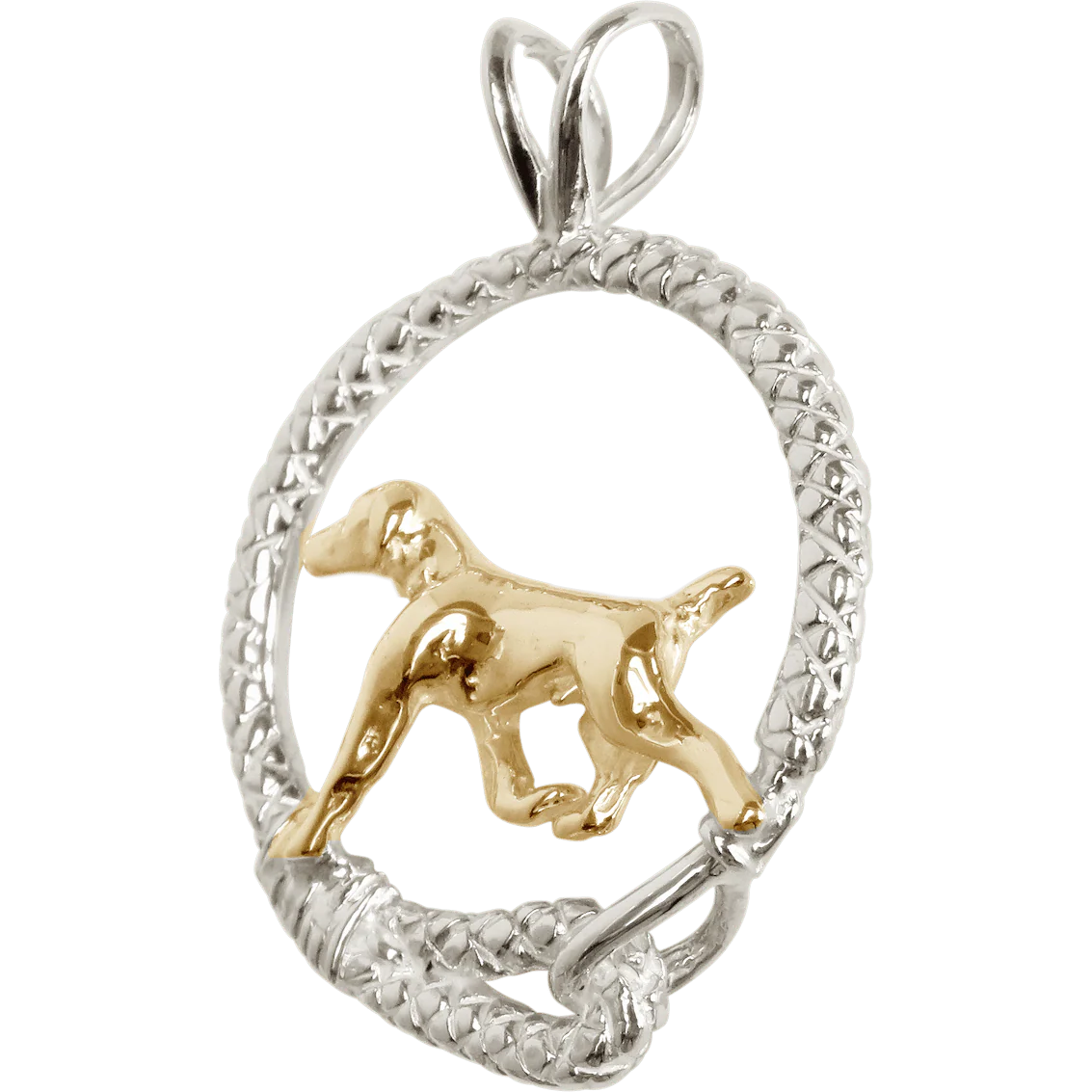 German Shorthaired Pointer in Solid 14K Gold and Sterling Silver Leash Pendant - Image 3