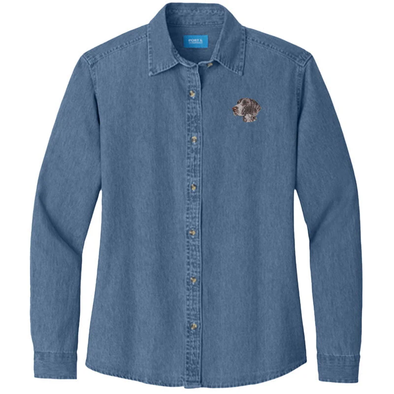 German Shorthaired Pointer Embroidered Women's Denim Shirt