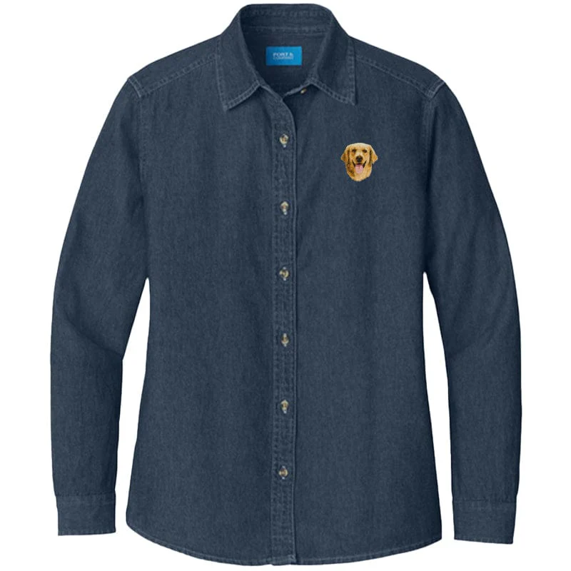 Golden Retriever Embroidered Women's Denim Shirt - Image 3