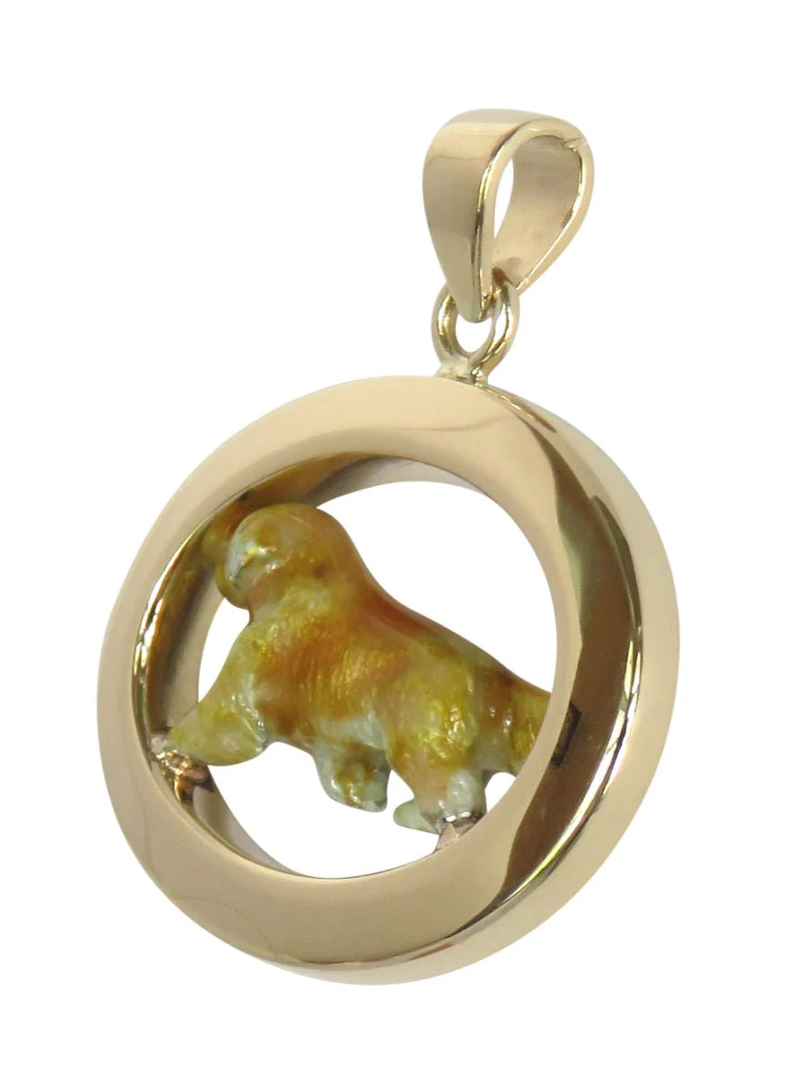 Golden Retriever Trotting in 14K Gold Oval Pendant Custom Enamel - Image 3