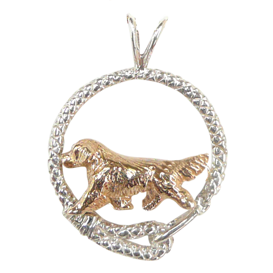 Solid 14K Gold Golden Retriever in Sterling Silver Leash Pendant