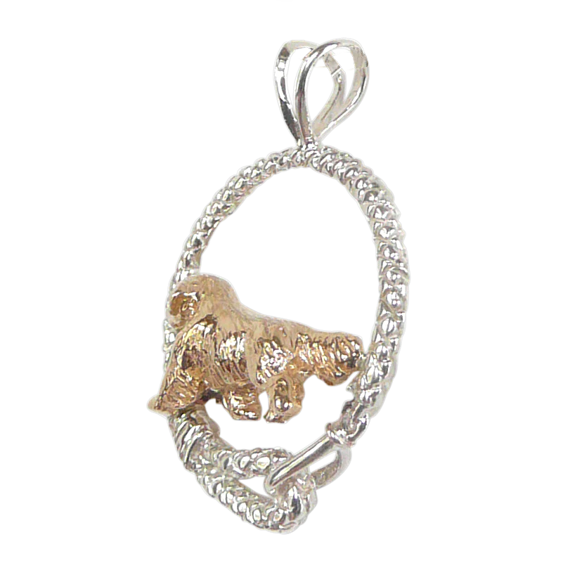Solid 14K Gold Golden Retriever in Sterling Silver Leash Pendant - Image 3