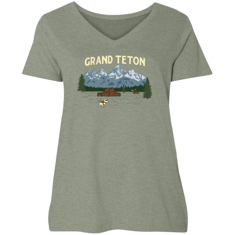 Grand Teton  - Ladies Curvy V-Neck Tee