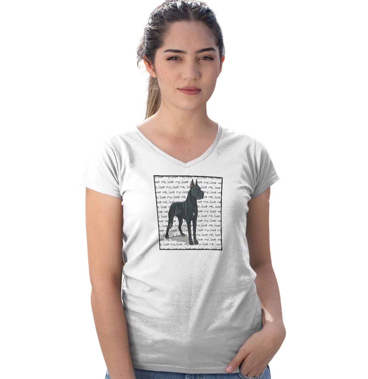 Great Dane (Cropped Ears) Love Text - Women's V-Neck T-Shirt