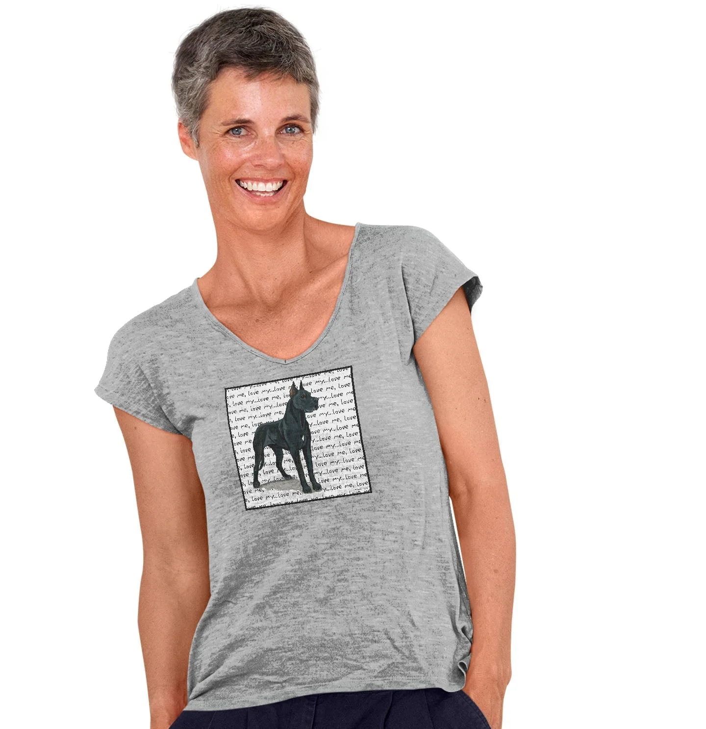 Great Dane (Cropped Ears) Love Text - Women's V-Neck T-Shirt - Image 3