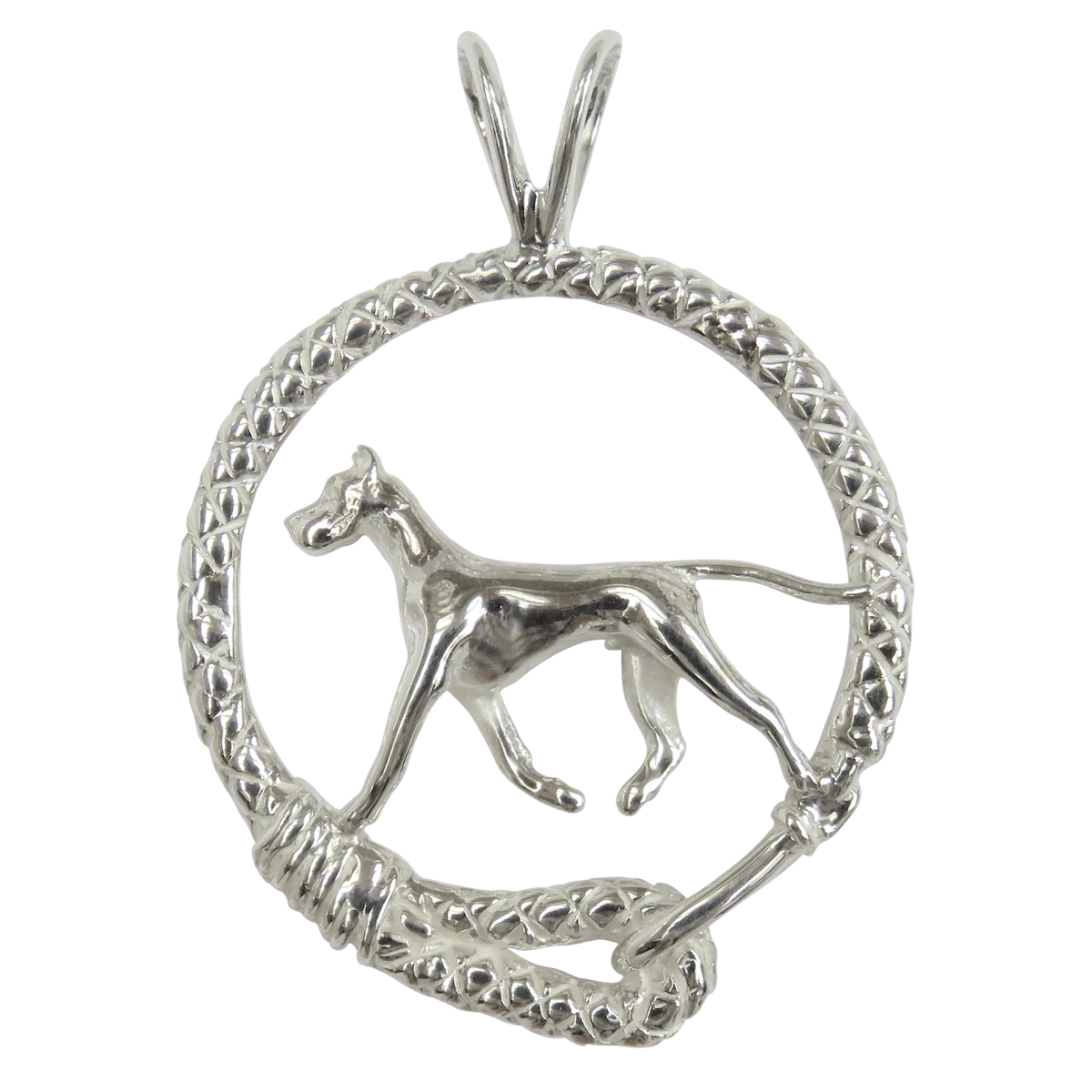 Great Dane in Solid Sterling Silver Leash Pendant