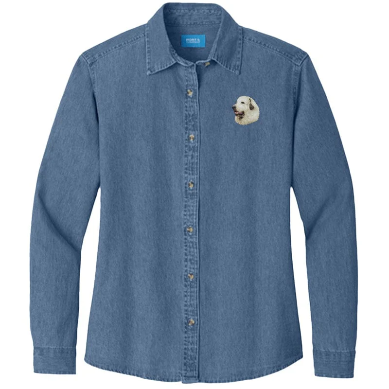 Great Pyrenees Embroidered Women's Denim Shirt
