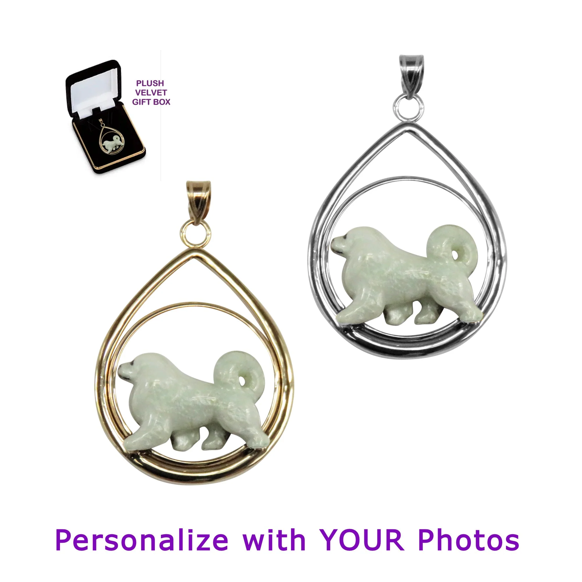 Great Pyrenees- Custom Enamel  in 14K Gold Teardrop Pendant - Image 5