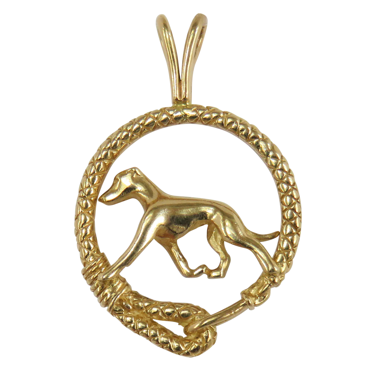 Solid 14K Gold Greyhound Leash Pendant
