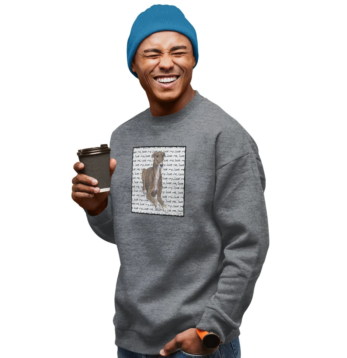 Greyhound Love Text - Adult Unisex Crewneck Sweatshirt - Image 3