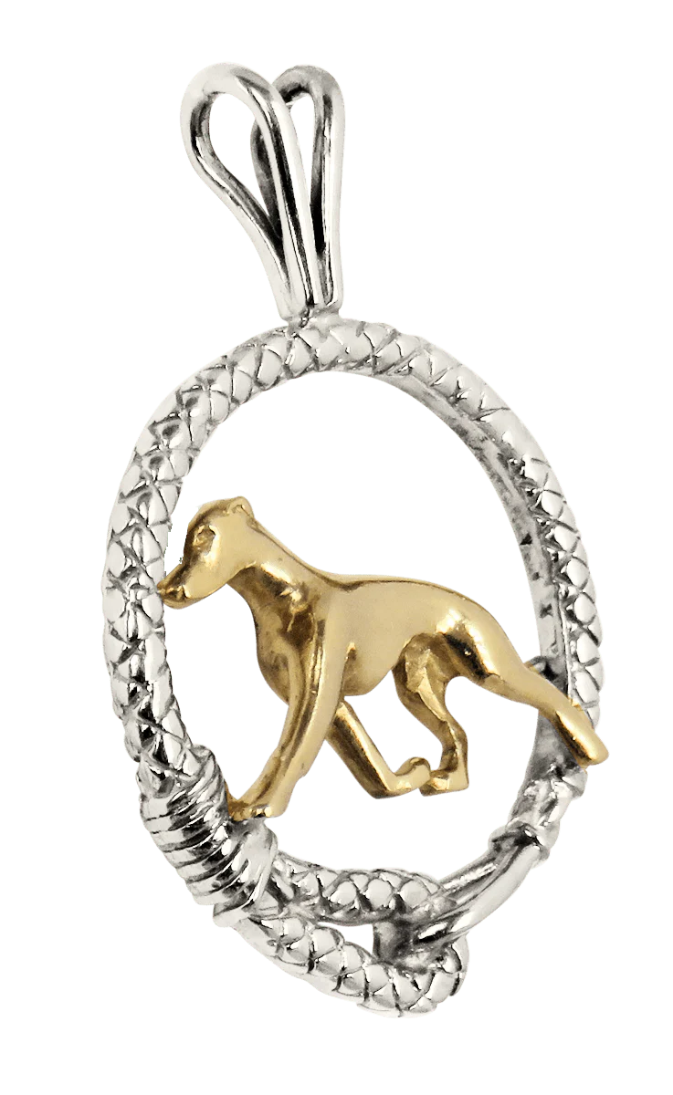 Solid 14K Gold Greyhound in Sterling Silver Leash Pendant - Image 2