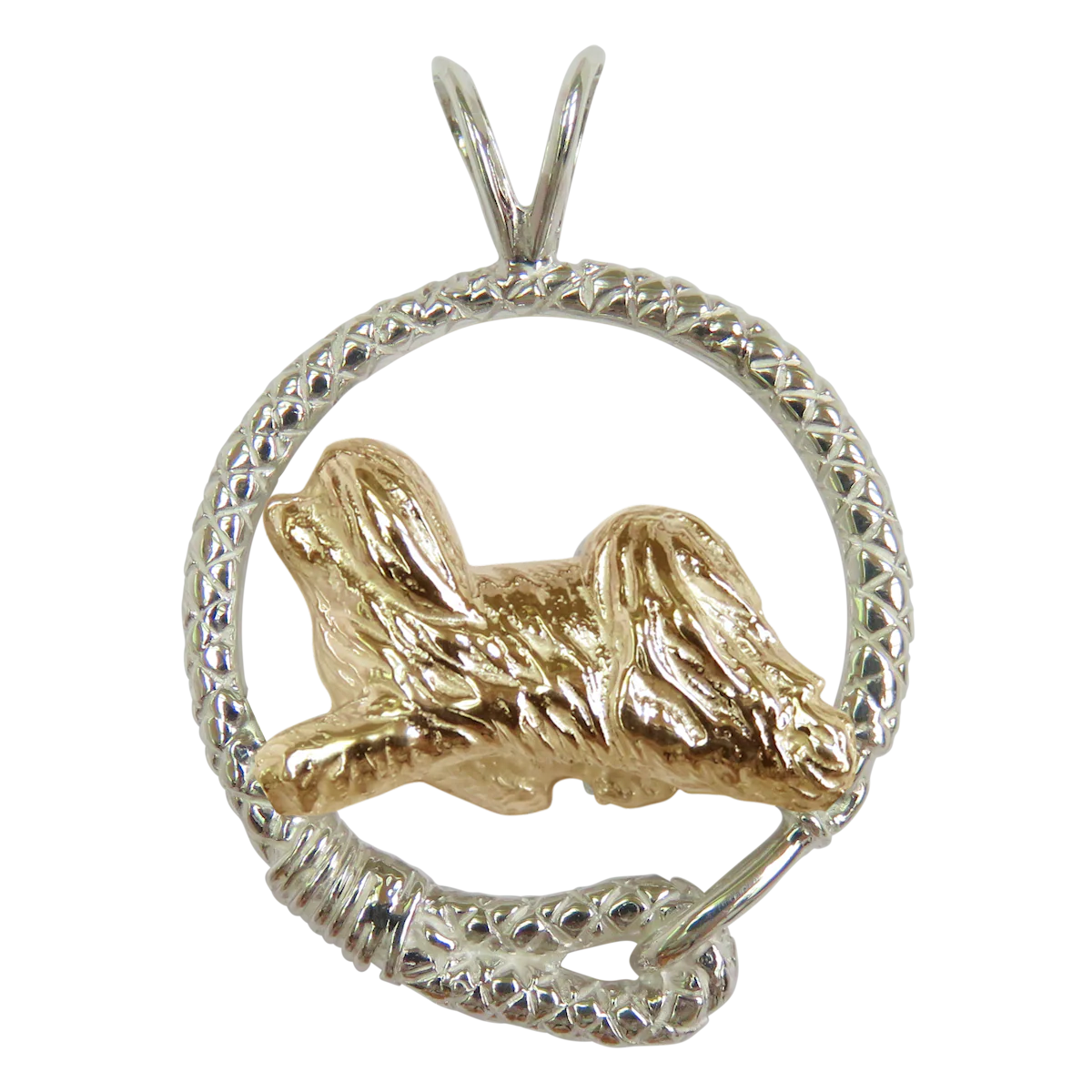 Solid 14K Gold Havanese in Sterling Silver Leash Pendant
