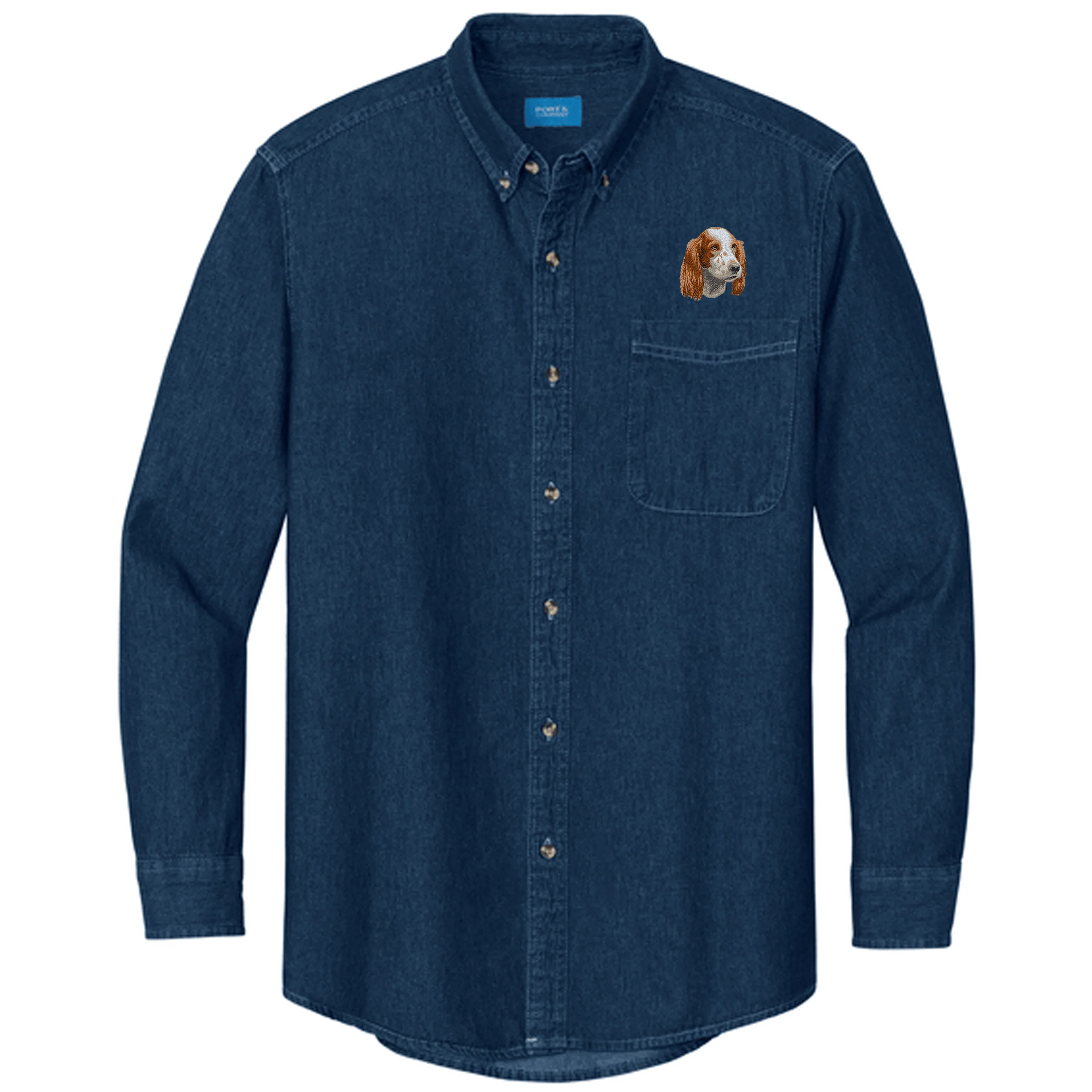 Irish Red and White Setter Embroidered Men's Denim Shirt - Image 3