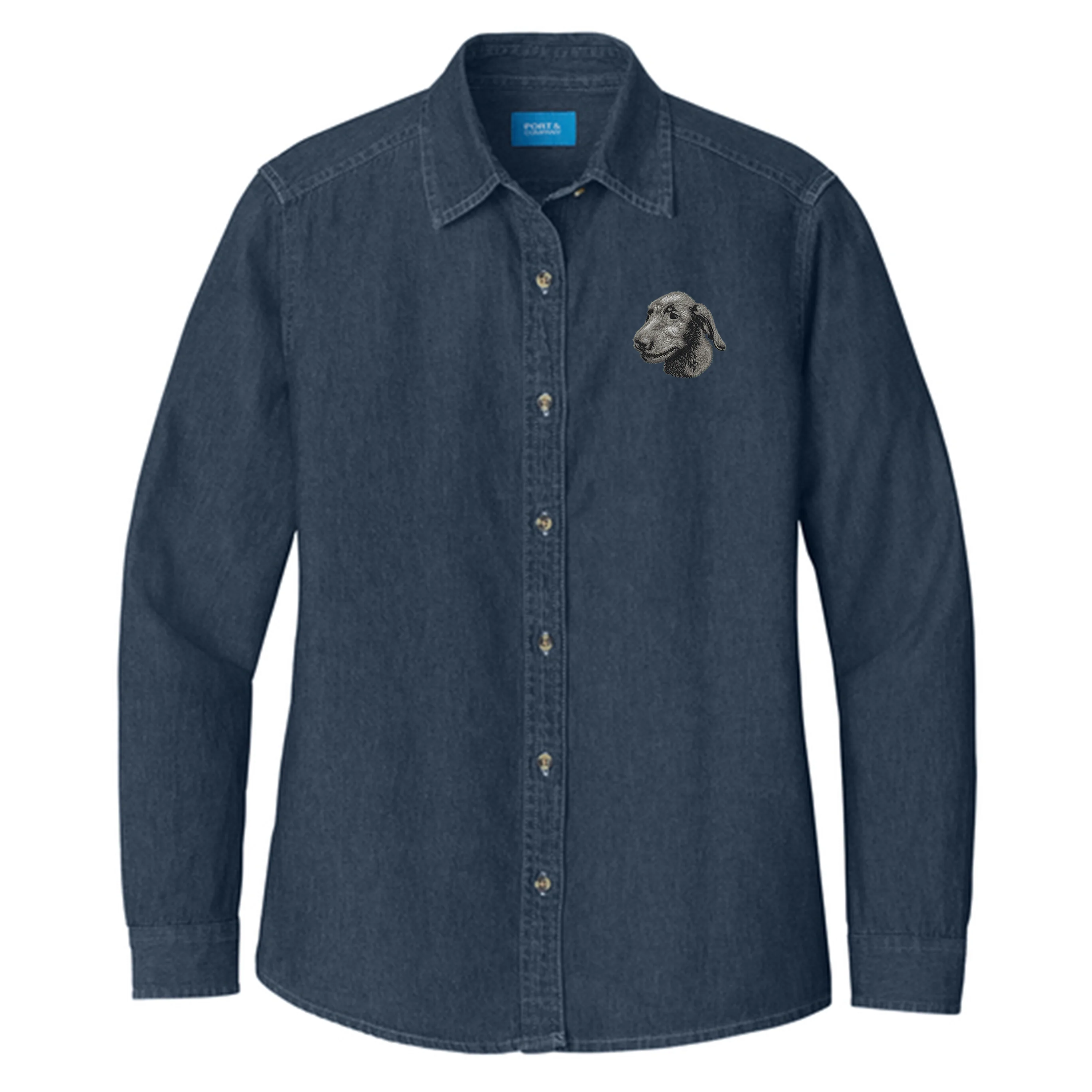 Irish Wolfhound Embroidered Women's Denim Shirt - Image 2