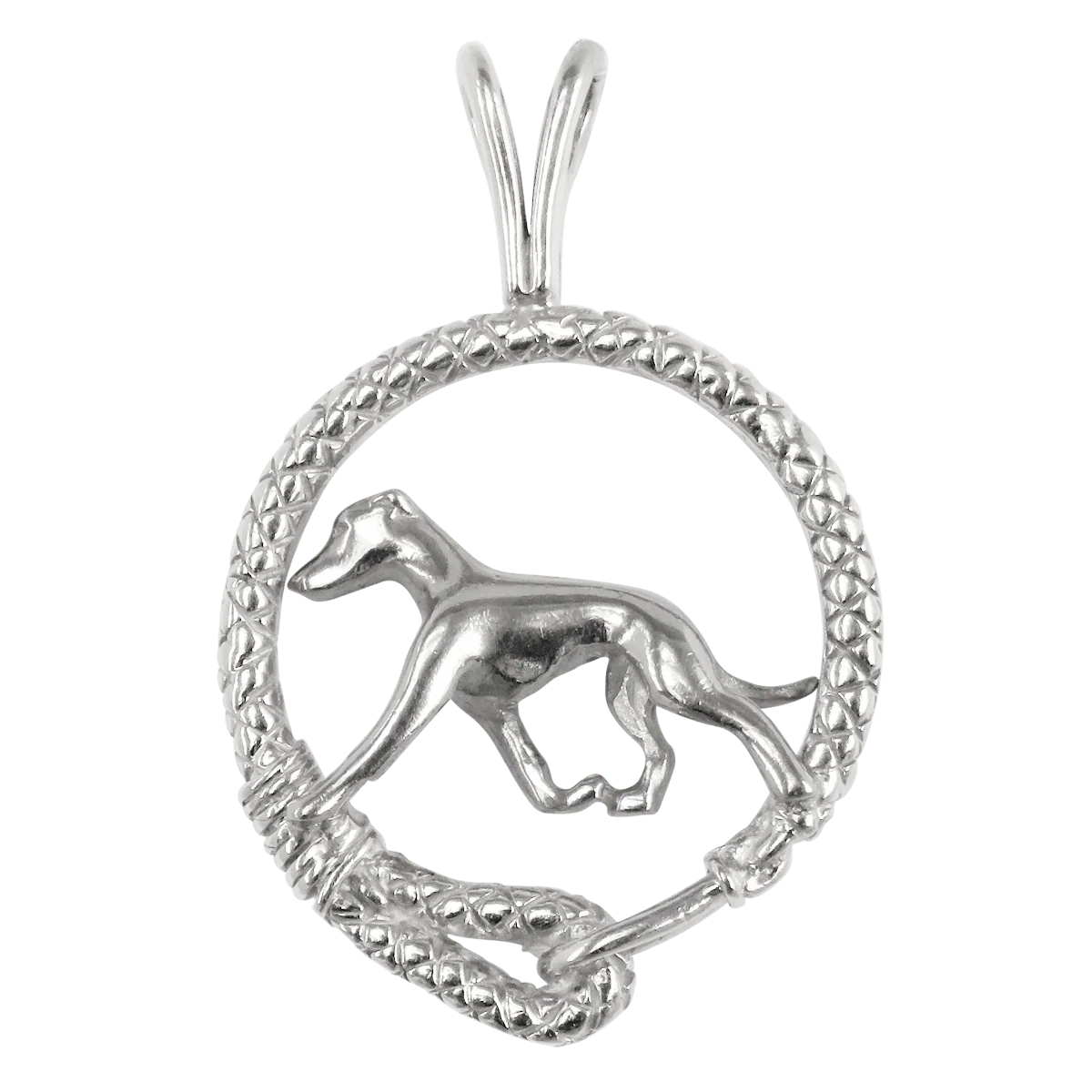 Italian Greyhound in Solid Sterling Silver Leash Pendant