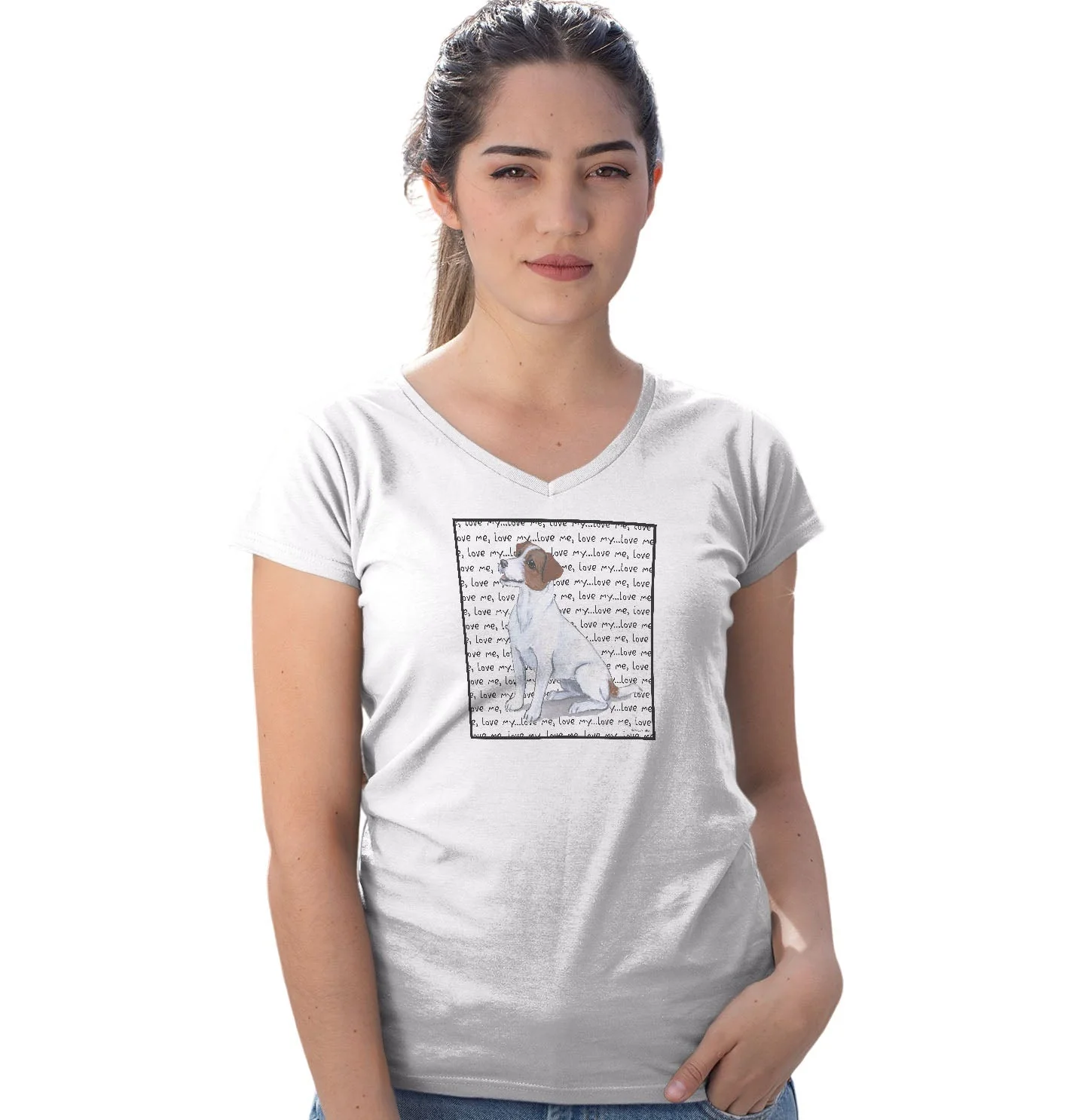 Jack Russell Terrier Love Text - Women's V-Neck T-Shirt - Image 3