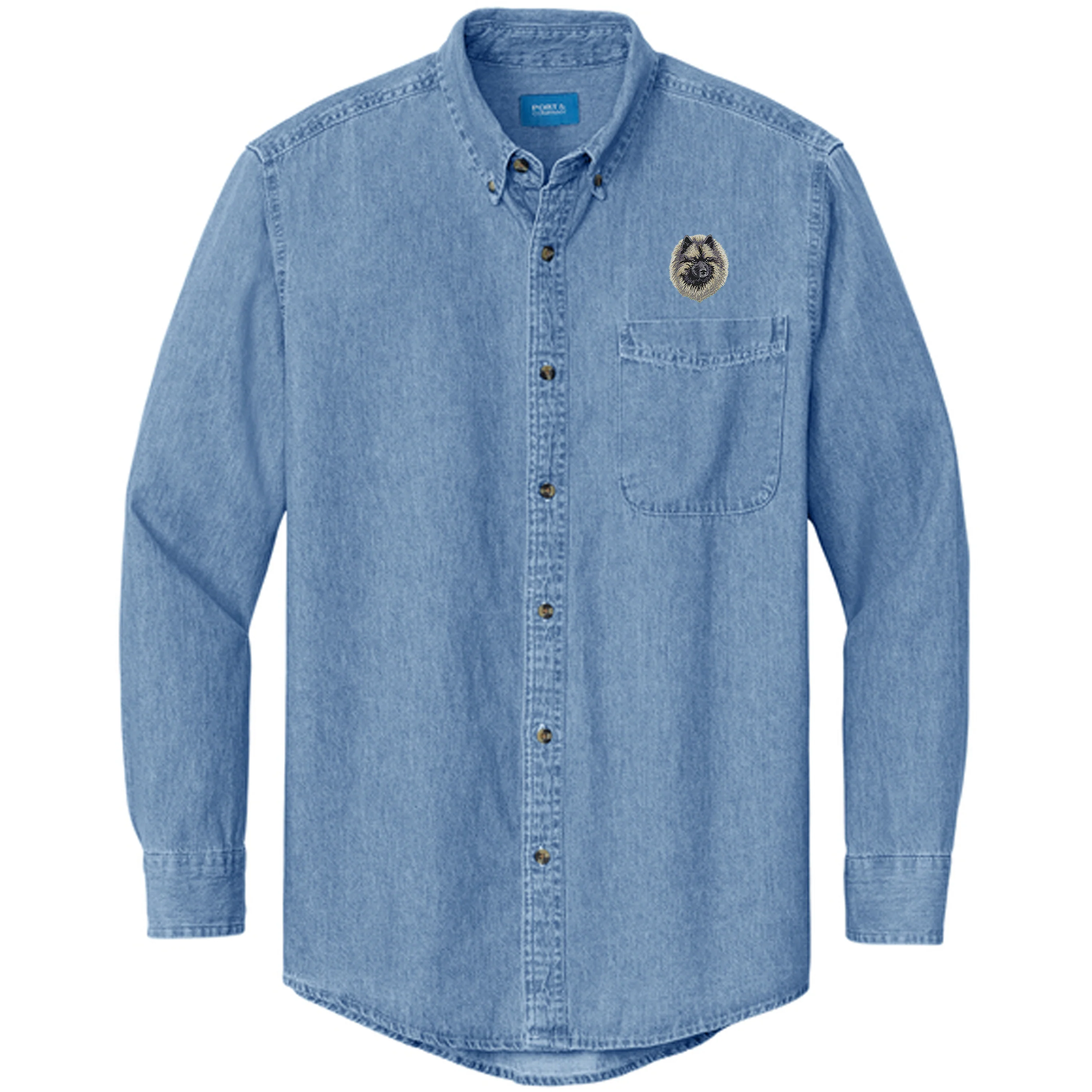 Keeshond Embroidered Men's Denim Shirt