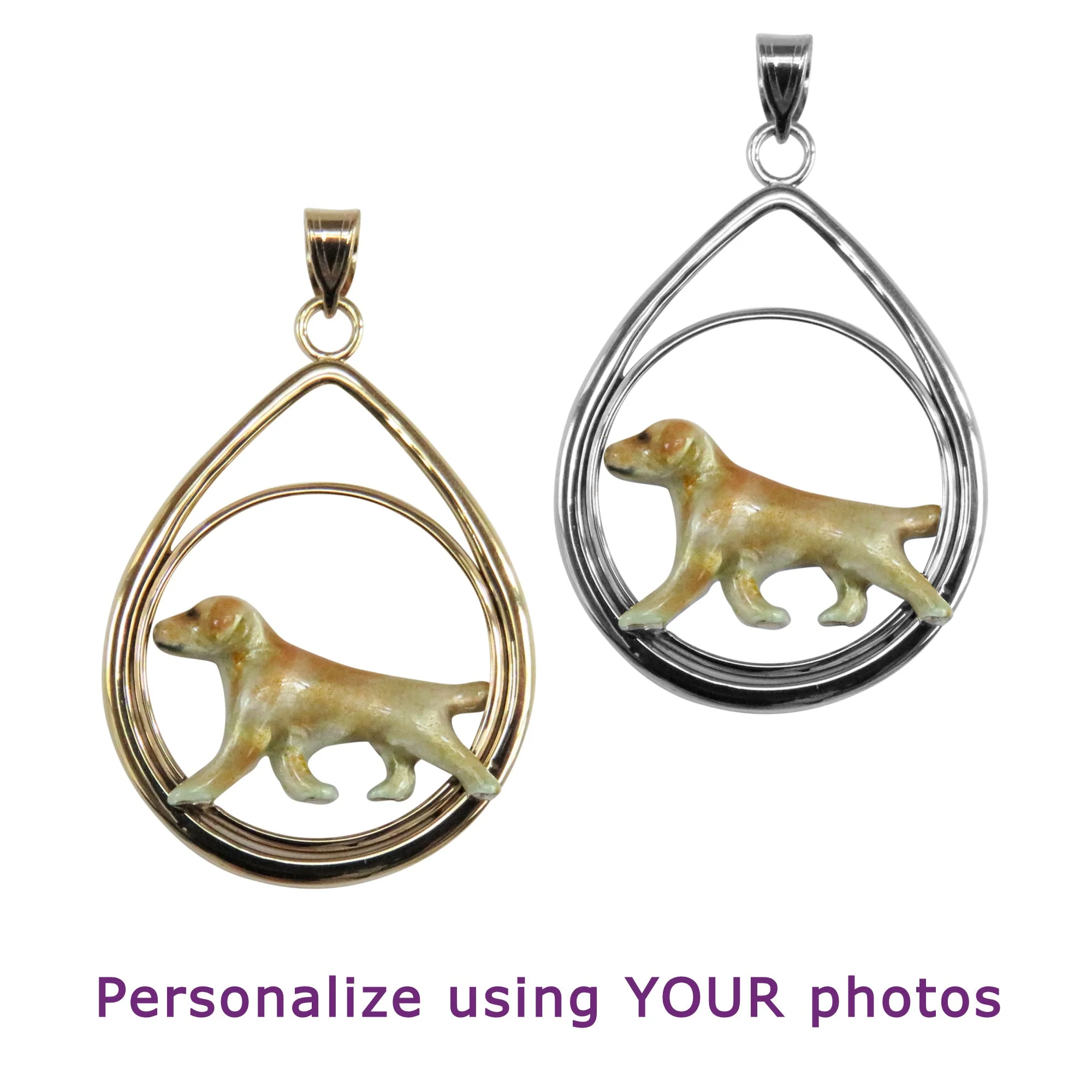 Custom Enamel Labrador in Sterling Silver Teardrop Pendant - Image 2