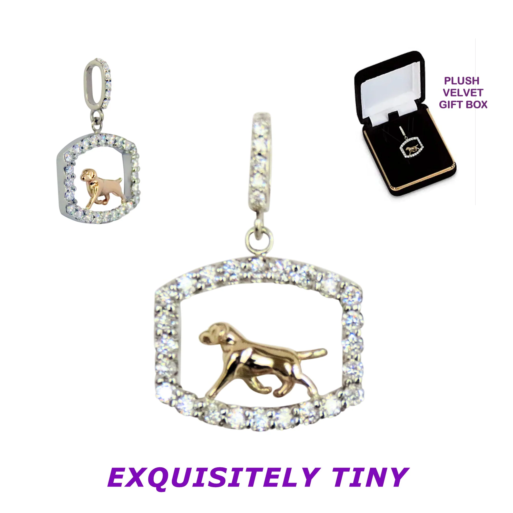 Labrador Retriever 14K Gold in Exquisite Tiny Genuine Diamond Frame Pendant - Image 3