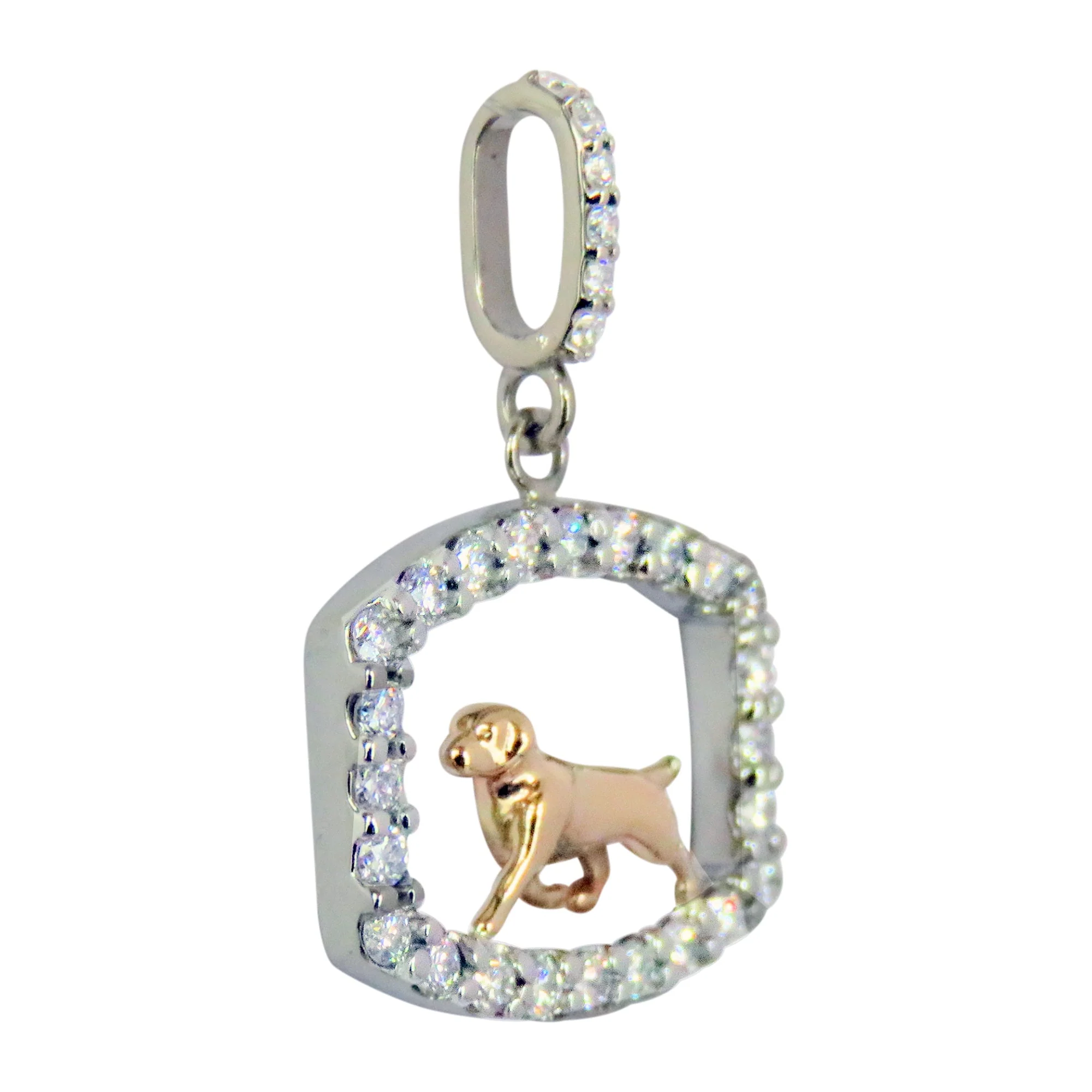 Labrador Retriever 14K Gold in Exquisite Tiny Genuine Diamond Frame Pendant - Image 4