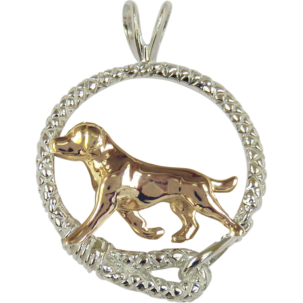 Solid 14K Gold Labrador Retriever in Sterling Silver Leash Pendant