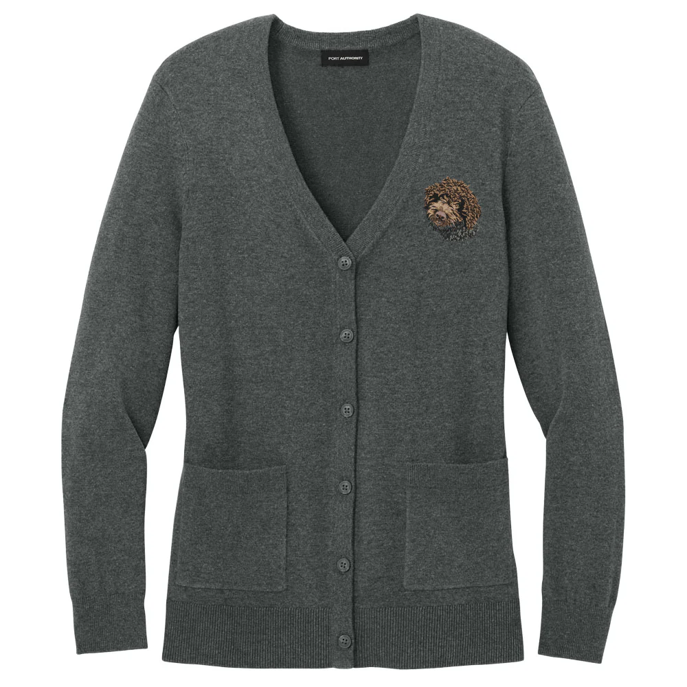 Lagotto Romagnolo Embroidered Button-Up Cardigan Sweater