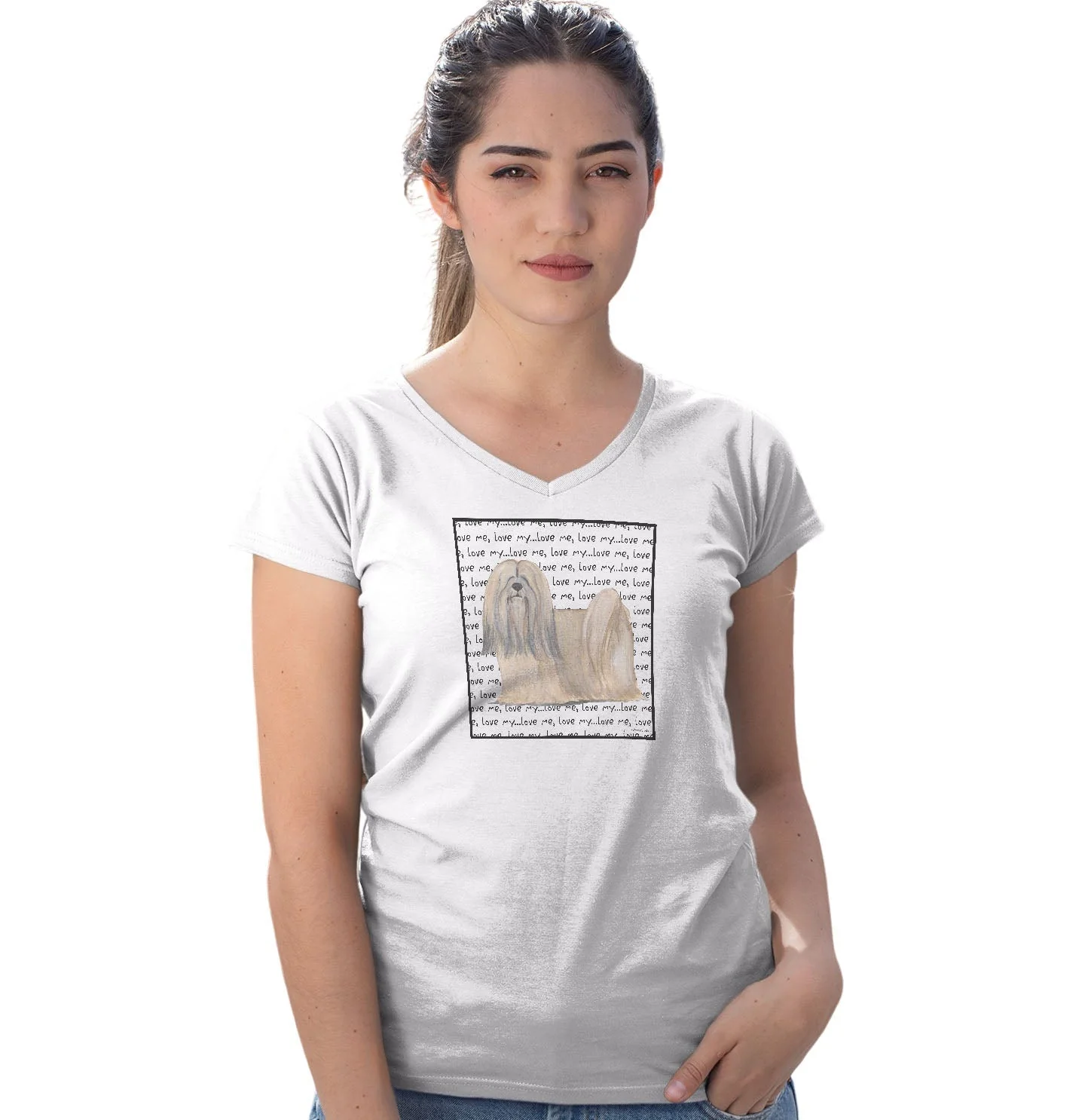 Lhasa Apso Love Text - Women's V-Neck T-Shirt