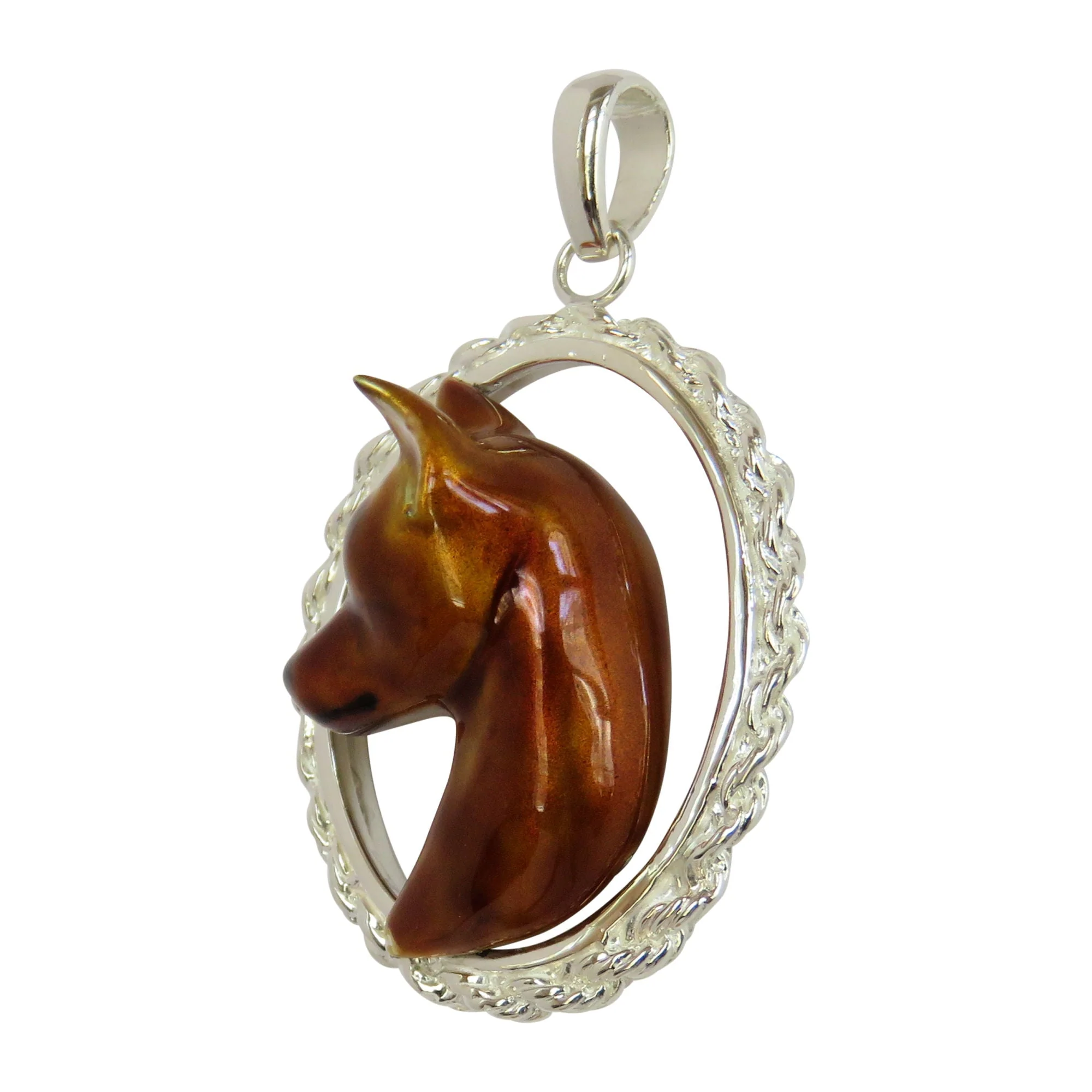 Miniature Pinscher Custom Enamel in Sterling Silver Oval Rope Pendant - Image 2