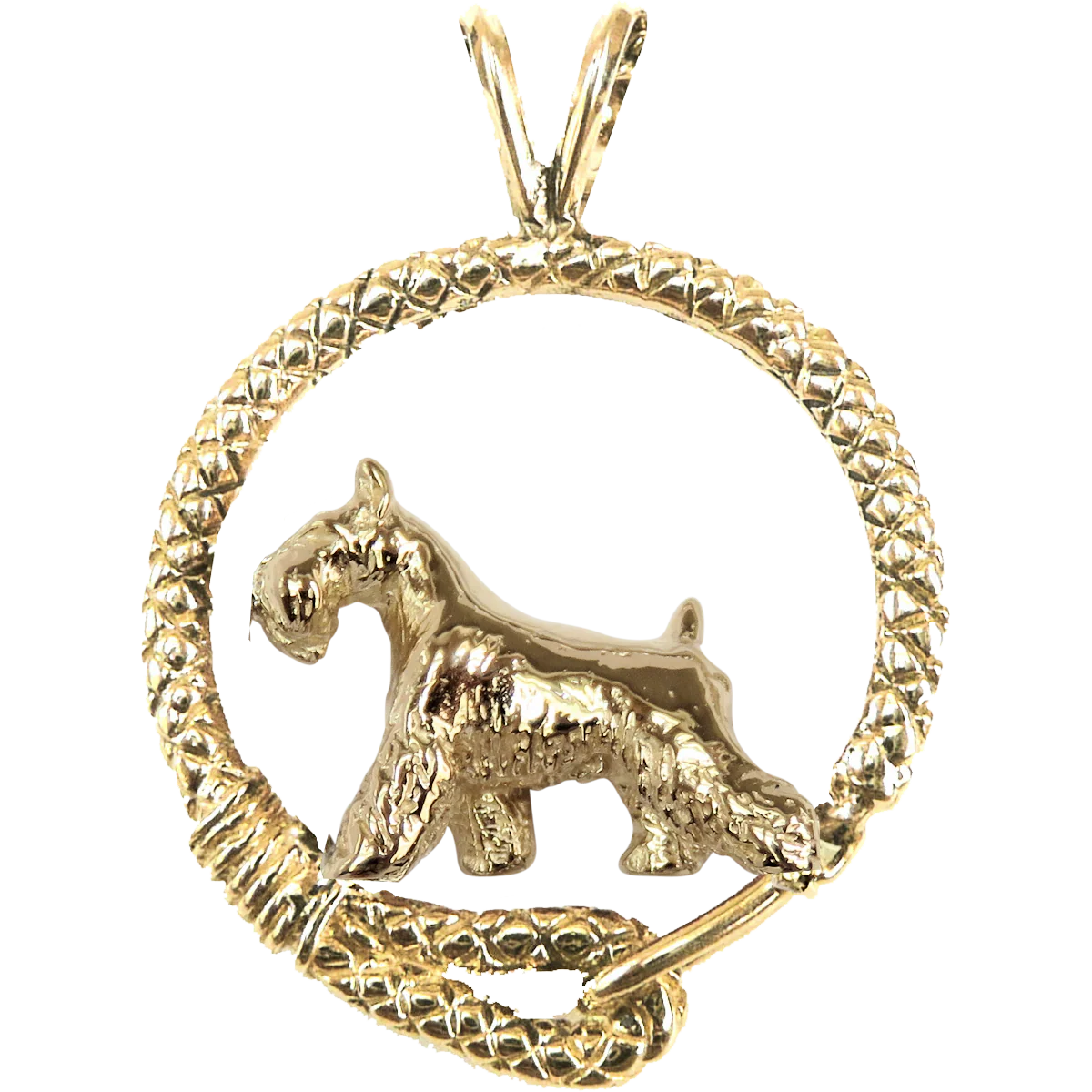 Solid 14K Gold Miniature Schnauzer Leash Pendant