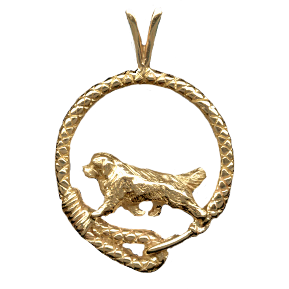 Solid 14K Gold Newfoundland Leash Pendant