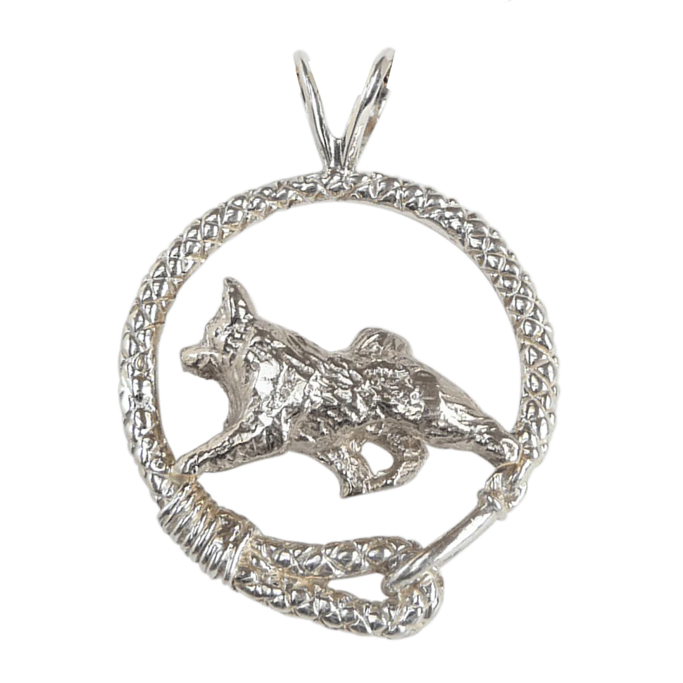 Norwegian Elkhound in Solid Sterling Silver Leash Pendant