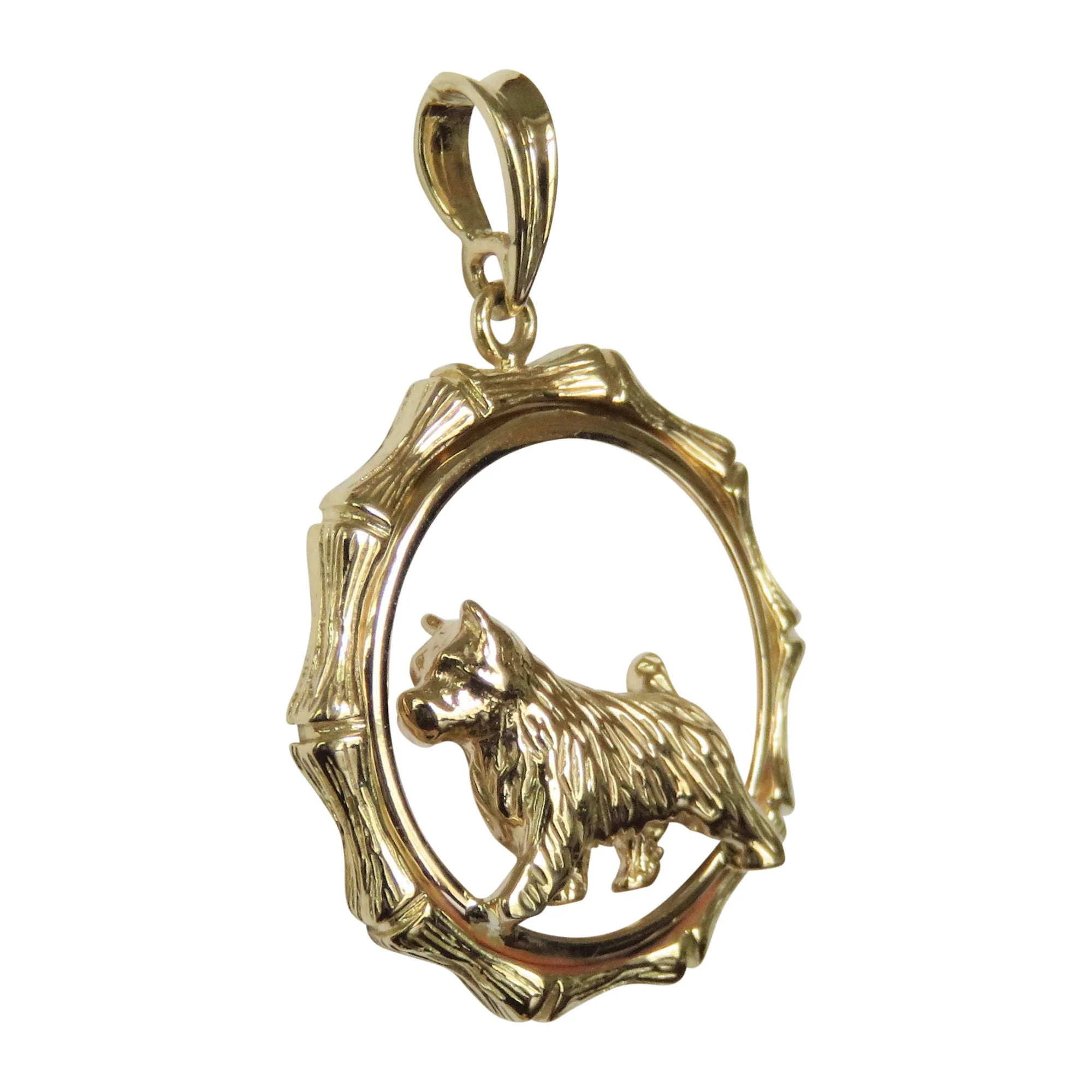 Norwich Terrier  in 14K Gold Bamboo Circle Pendant - Image 2
