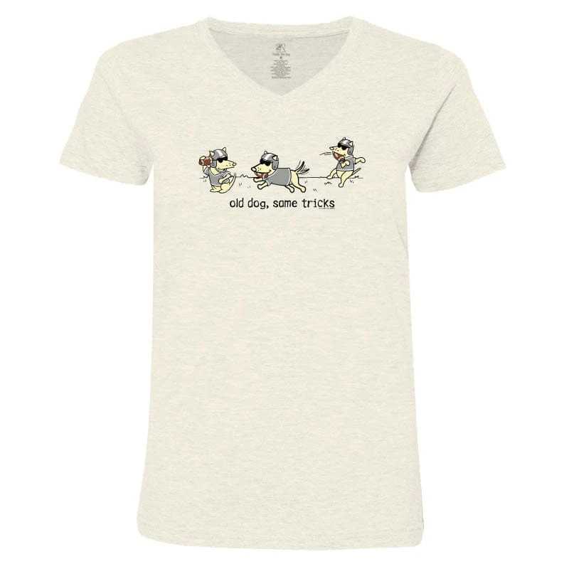 Old Dog Same Tricks - Ladies T-Shirt V-Neck - Image 3